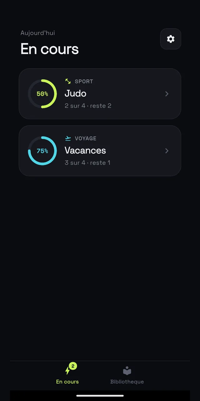 Écran des checklists en cours de l'application ChecklistManager