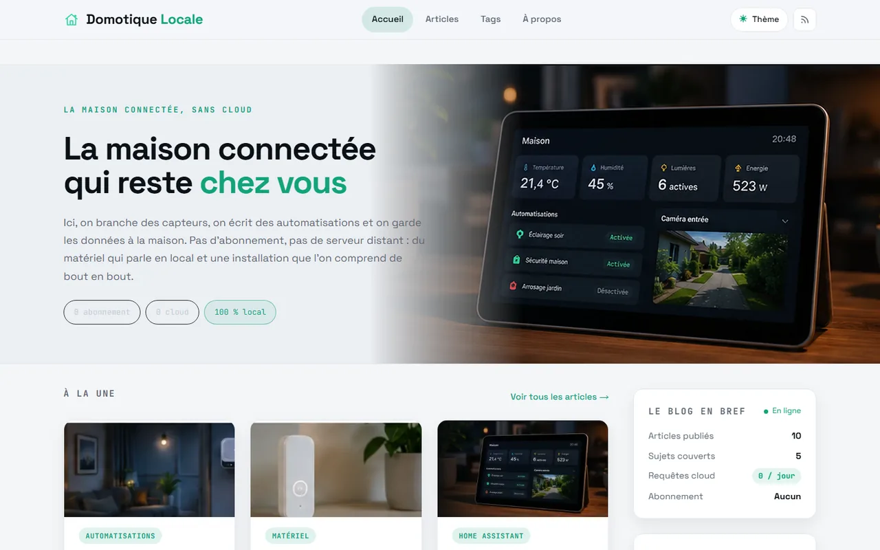 Page d'accueil du blog Domotique Locale