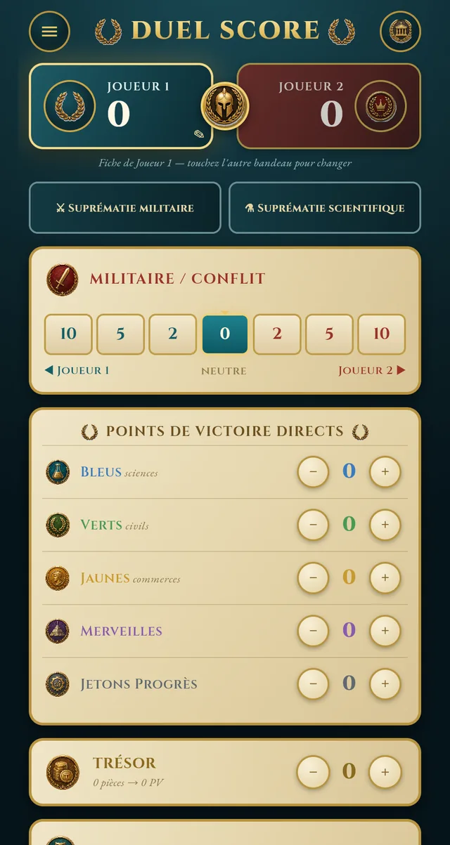 Écran de comptage de l'application Duel Score